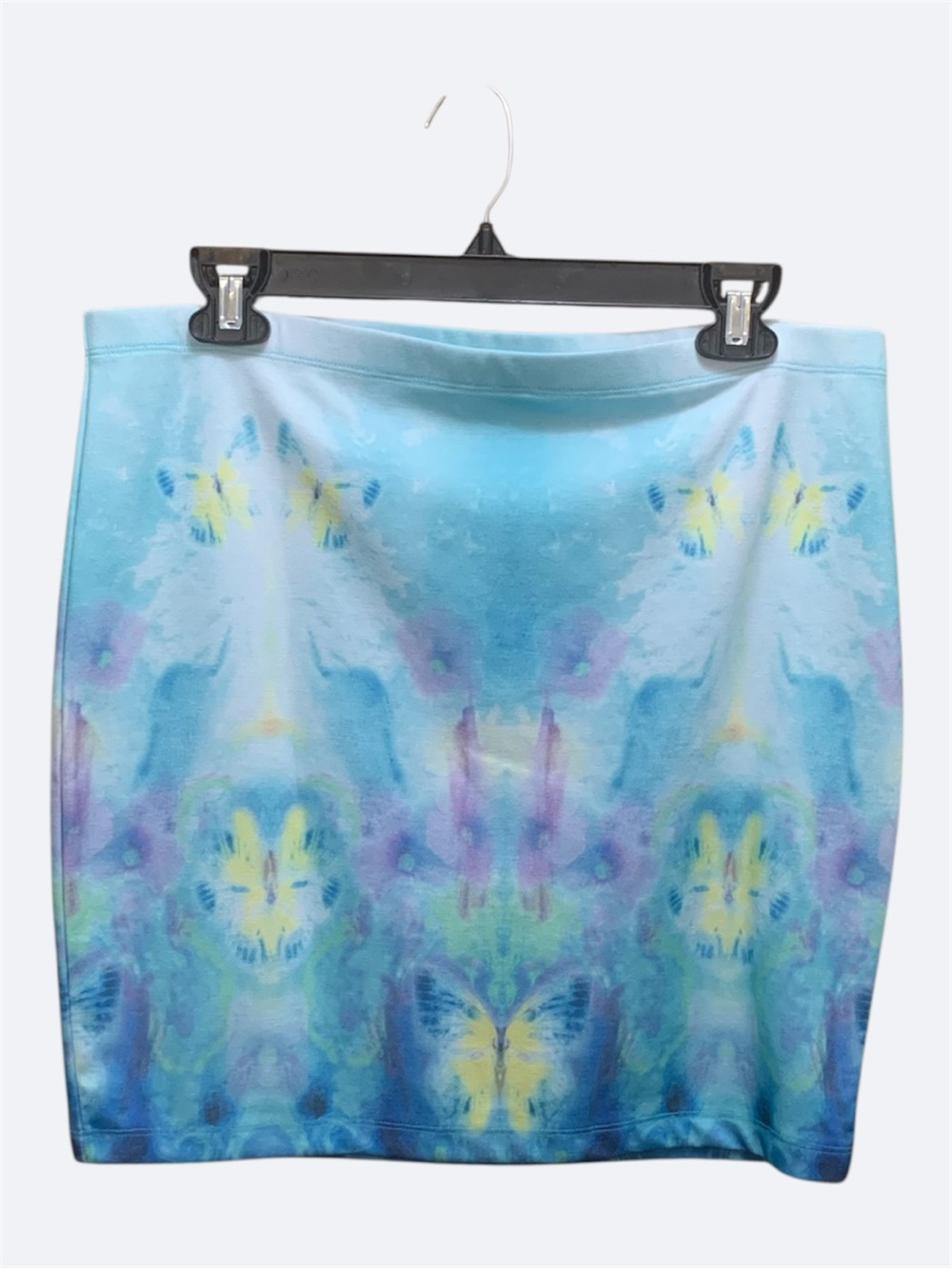 Decree XL Blue Butterfly Watercolor Graphic Stretch Bodycon Mini Skirt NWOT